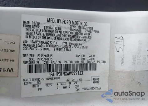 2010 Ford Focus Se from USA, damaged, VIN 1FAHP3FNXAW222133